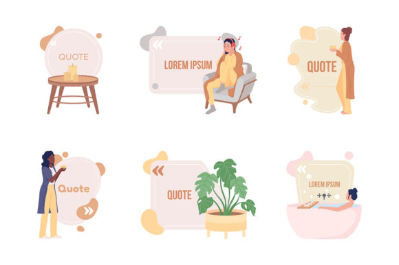 Hygge Style Quote Textbox Characters Set for Graphic Templates