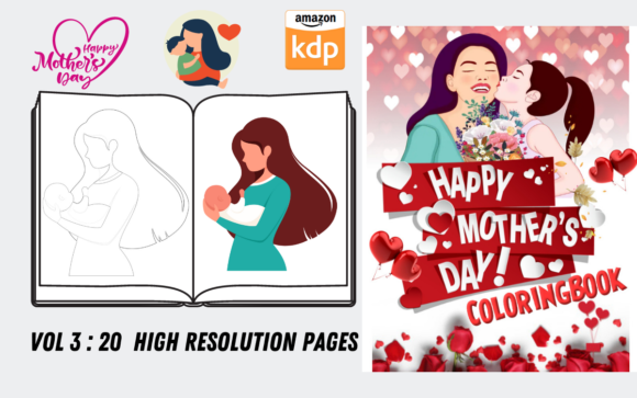 Mothers Day Coloring Page Vol 3: A Graphic Design Asset for Content Creators